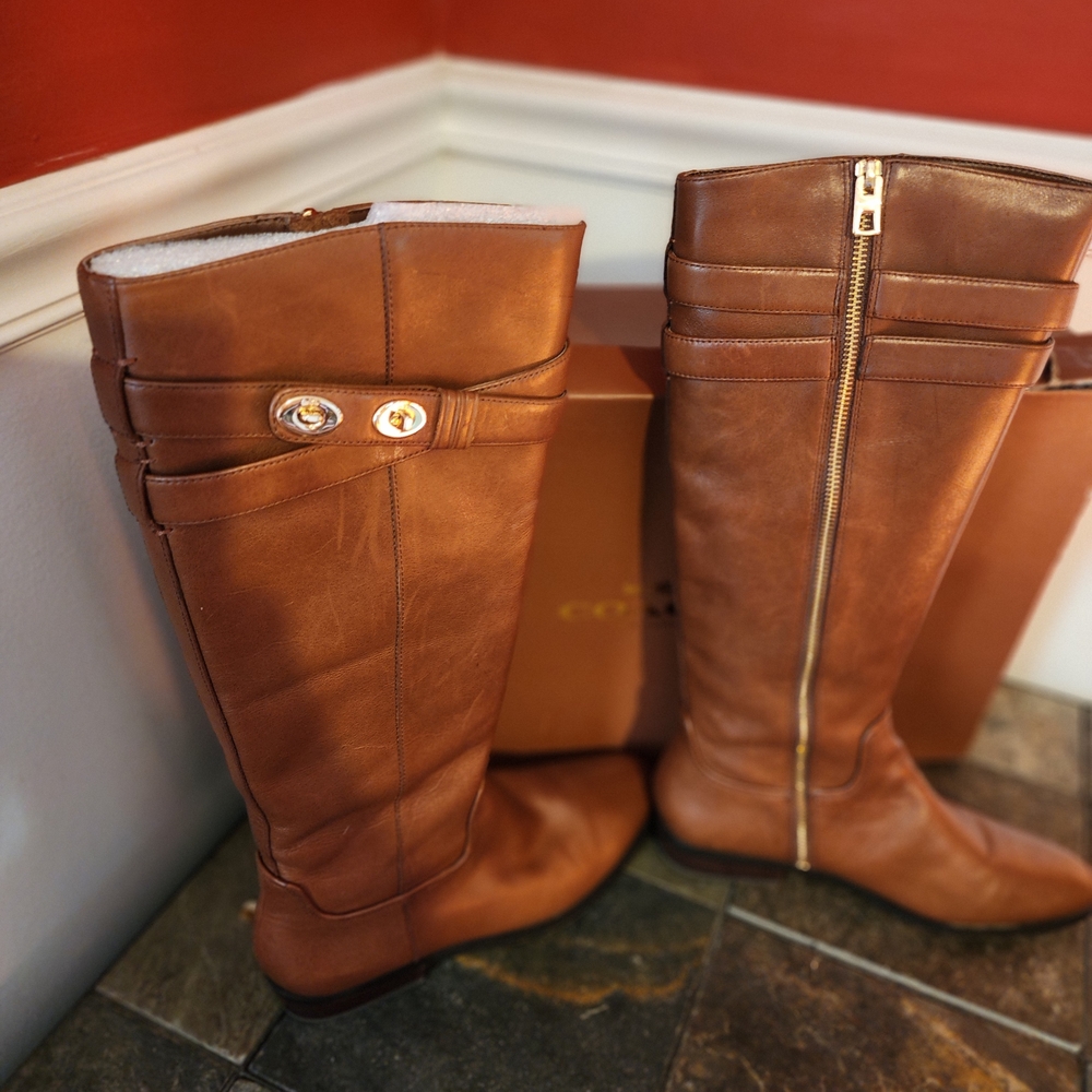 Coach Cognac Leather Knee-High Boots - Picture 4 of 13
